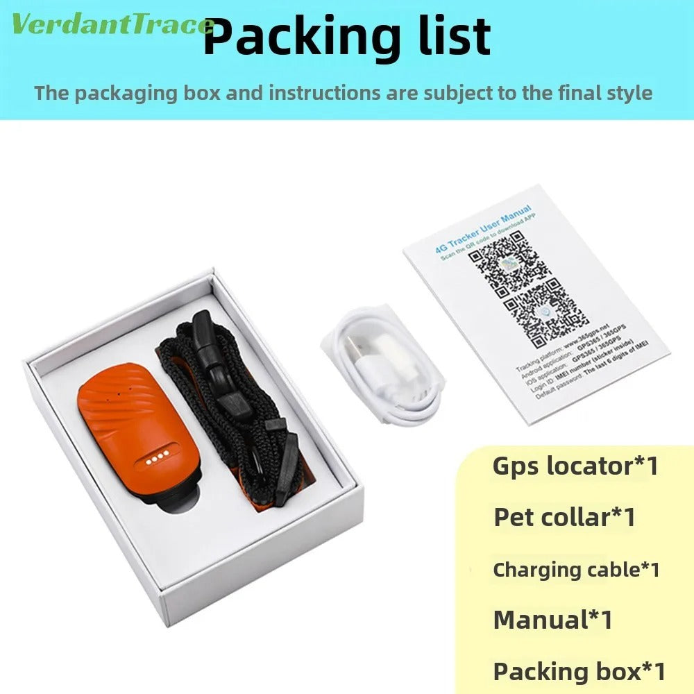VerdantTrace 4G Pet GPS Collar Tracker Electronic Geo-Fence Real-Time Location Anti-Lost Alarm Device IP67Waterproof for Dog Cat