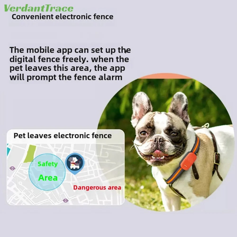 VerdantTrace 4G Pet GPS Collar Tracker Electronic Geo-Fence Real-Time Location Anti-Lost Alarm Device IP67Waterproof for Dog Cat