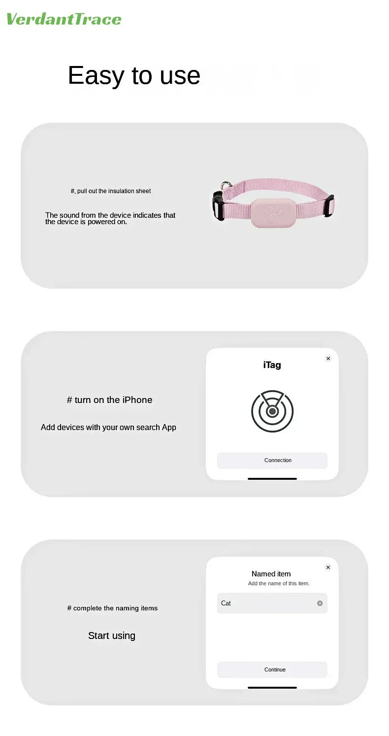 VerdantTrace Find My Pet Positioning Collar Waterproof Dog Gps Animal Tracking Movement Alert Anti Lost Tracker Cats Remote Global Locator for IOS