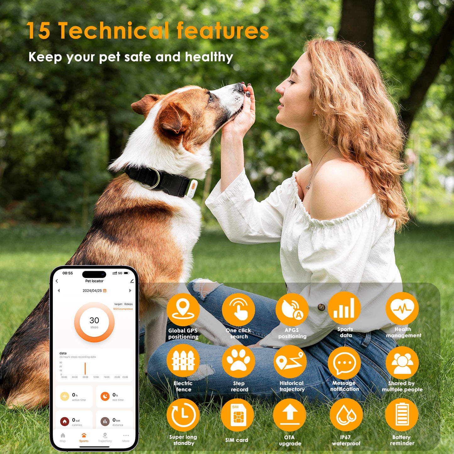 Mini 4G GPS Tracker for Dogs Cats with Health Monitor GPS Dog Fence Waterproof Works with Any Collar Android iOS Universal