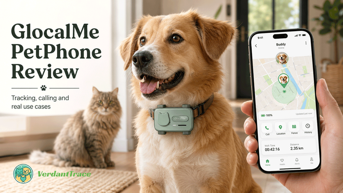 GlocalMe PetPhone review showing smart pet phone with GPS tracking calling and connected pet features