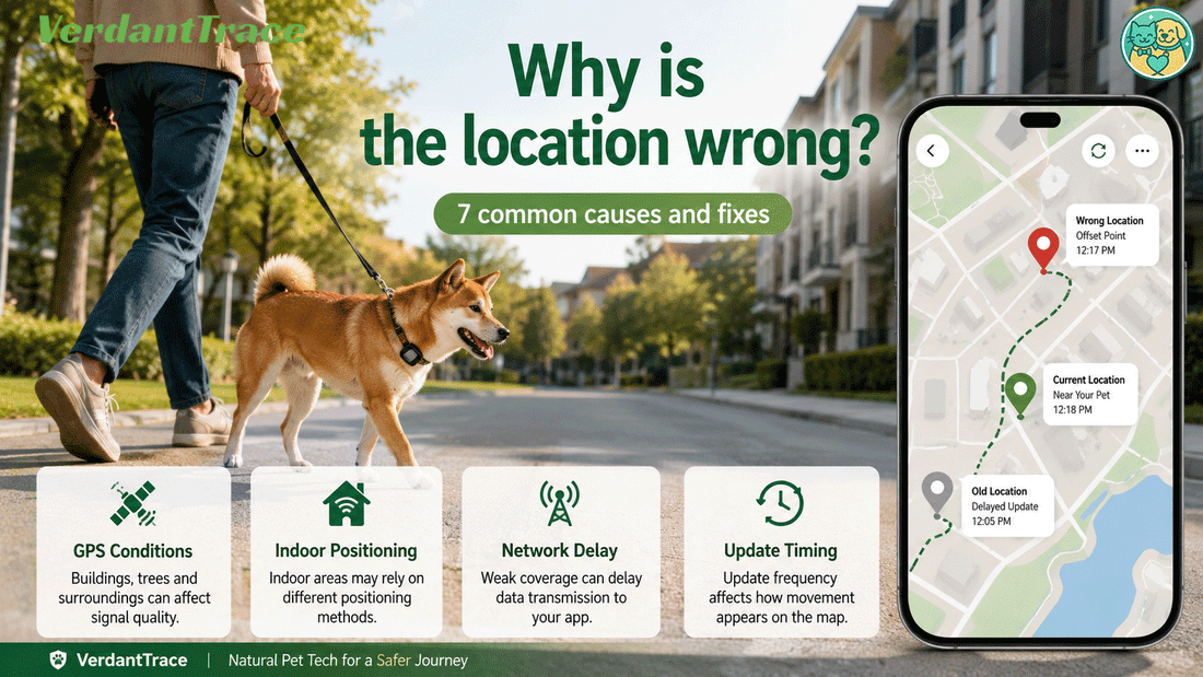 Pet tracker showing wrong location jumping drifting and delayed map position with common troubleshooting causes