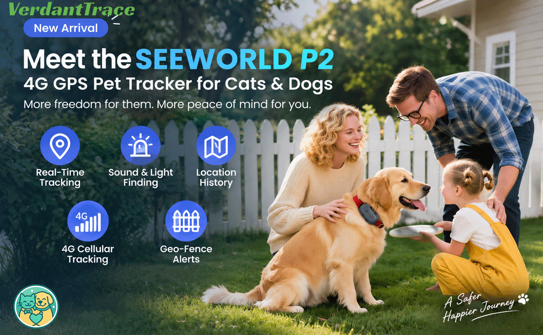 SEEWORLD P2 4G GPS pet tracker for cats and dogs with real-time tracking, fence alerts and pet finding features