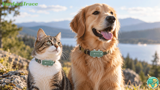 SEEWORLD P5 4G GPS pet tracker naturally worn by a cat and a dog outdoors