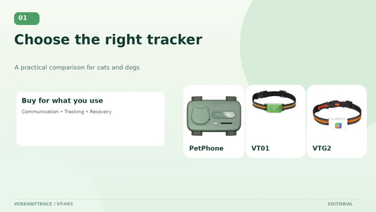 GlocalMe PetPhone, VerdantTrace VT01 and VTG2 compared for different pet tracking needs