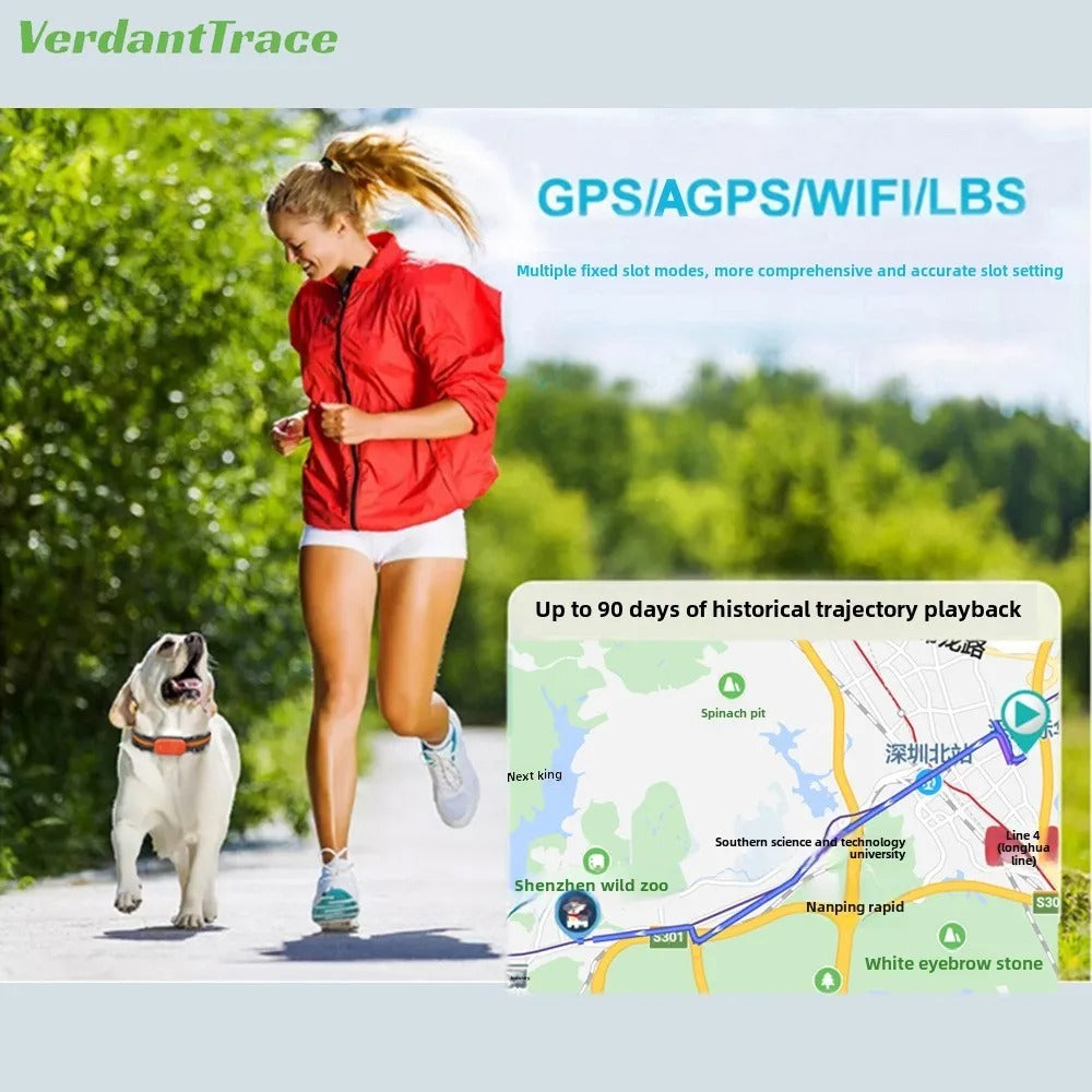 VerdantTrace 4G Pet GPS Collar Tracker Electronic Geo-Fence Real-Time Location Anti-Lost Alarm Device IP67Waterproof for Dog Cat