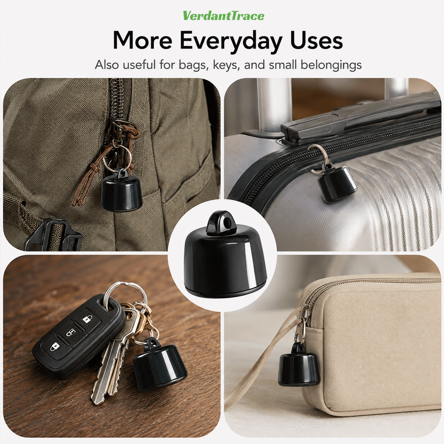 VT23 Bluetooth finder attached to a backpack suitcase keys and small personal bag
