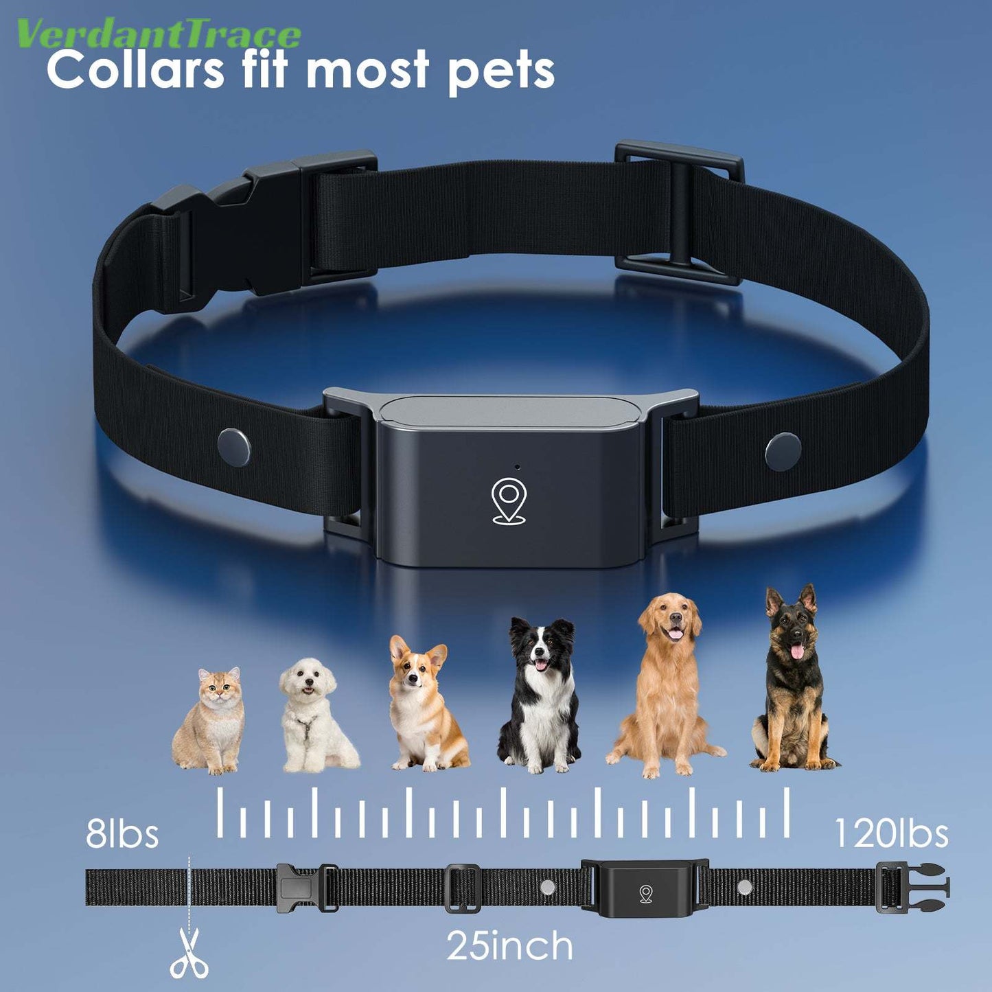 VerdantTrace IP67 Waterproof Mini 4G GPS Animal Tracker Collar Anti-Lost Real Time Tracking Dog Cat Locator Pet Dog Cat Fashion Neck Collar