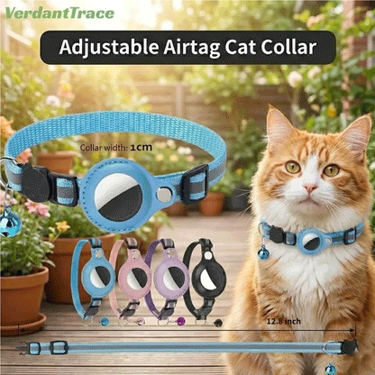 VerdantTrace AirTag Katzenhalsband – Reflektierendes Nylon, PU-Schutzhülle, Verstellbar 22–32 cm (ohne AirTag)