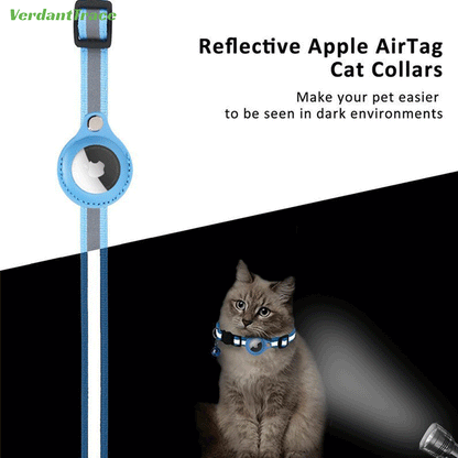 VerdantTrace AirTag Katzenhalsband – Reflektierendes Nylon, PU-Schutzhülle, Verstellbar 22–32 cm (ohne AirTag)