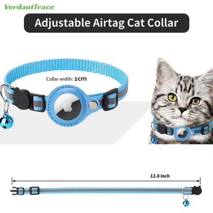 VerdantTrace AirTag Katzenhalsband – Reflektierendes Nylon, PU-Schutzhülle, Verstellbar 22–32 cm (ohne AirTag)