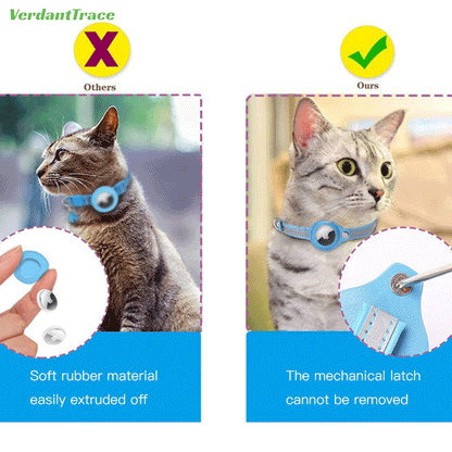 VerdantTrace AirTag Katzenhalsband – Reflektierendes Nylon, PU-Schutzhülle, Verstellbar 22–32 cm (ohne AirTag)