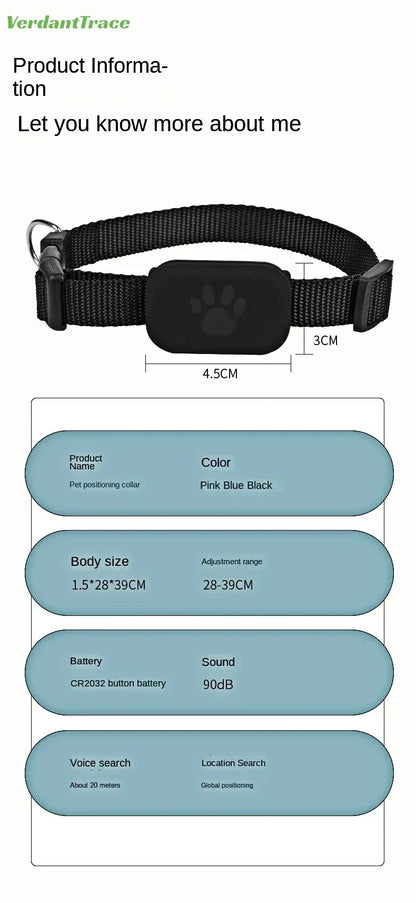 VerdantTrace Find My Pet Positioning Collar Waterproof Dog Gps Animal Tracking Movement Alert Anti Lost Tracker Cats Remote Global Locator for IOS