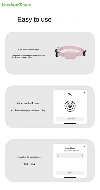 VerdantTrace Find My Pet Positioning Collar Waterproof Dog Gps Animal Tracking Movement Alert Anti Lost Tracker Cats Remote Global Locator for IOS