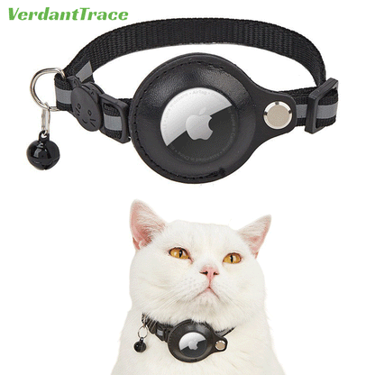 VerdantTrace AirTag Katzenhalsband – Reflektierendes Nylon, PU-Schutzhülle, Verstellbar 22–32 cm (ohne AirTag)