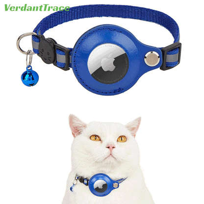VerdantTrace AirTag Katzenhalsband – Reflektierendes Nylon, PU-Schutzhülle, Verstellbar 22–32 cm (ohne AirTag)