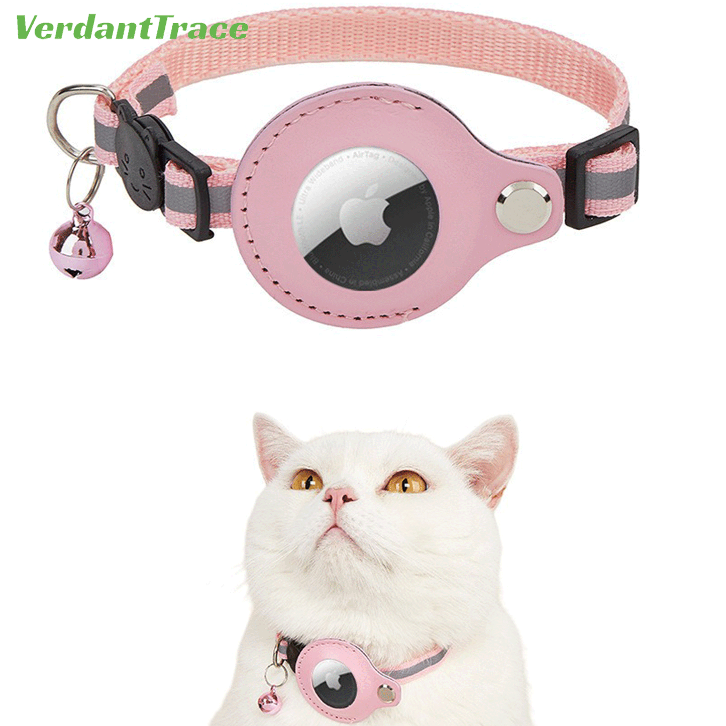 VerdantTrace AirTag Katzenhalsband – Reflektierendes Nylon, PU-Schutzhülle, Verstellbar 22–32 cm (ohne AirTag)