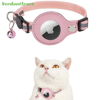VerdantTrace AirTag Katzenhalsband – Reflektierendes Nylon, PU-Schutzhülle, Verstellbar 22–32 cm (ohne AirTag)