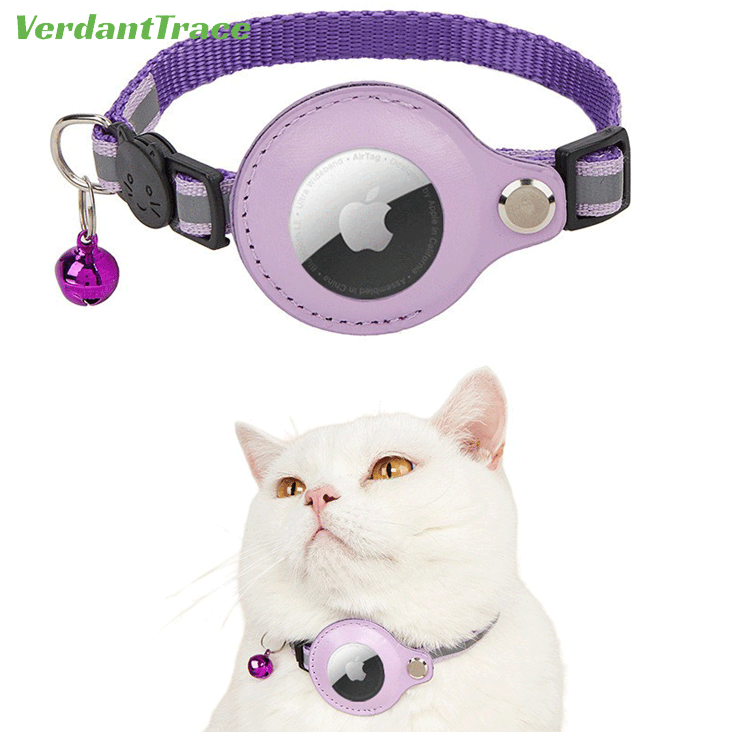 VerdantTrace AirTag Katzenhalsband – Reflektierendes Nylon, PU-Schutzhülle, Verstellbar 22–32 cm (ohne AirTag)