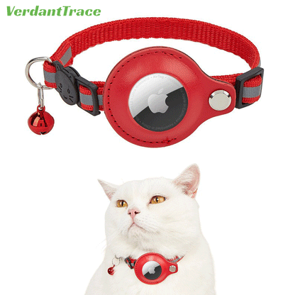 VerdantTrace AirTag Katzenhalsband – Reflektierendes Nylon, PU-Schutzhülle, Verstellbar 22–32 cm (ohne AirTag)