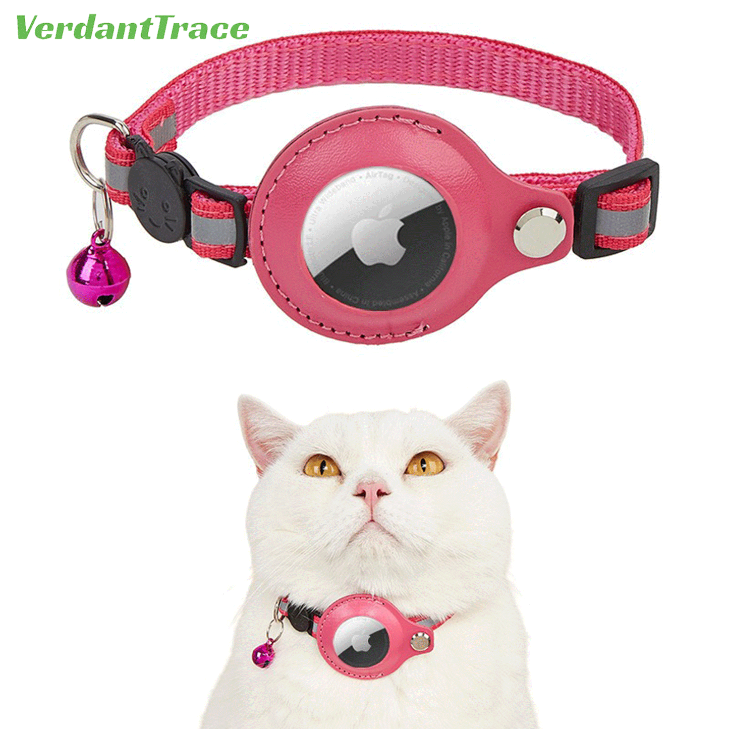 VerdantTrace AirTag Katzenhalsband – Reflektierendes Nylon, PU-Schutzhülle, Verstellbar 22–32 cm (ohne AirTag)