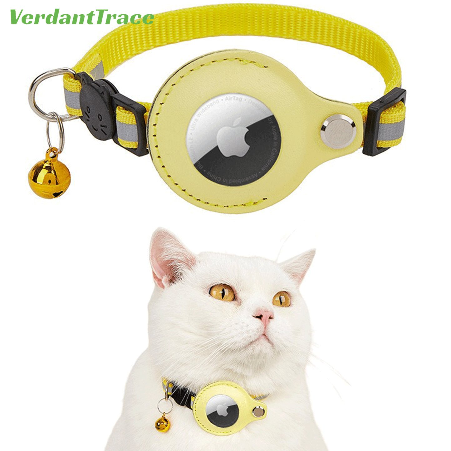 VerdantTrace AirTag Katzenhalsband – Reflektierendes Nylon, PU-Schutzhülle, Verstellbar 22–32 cm (ohne AirTag)
