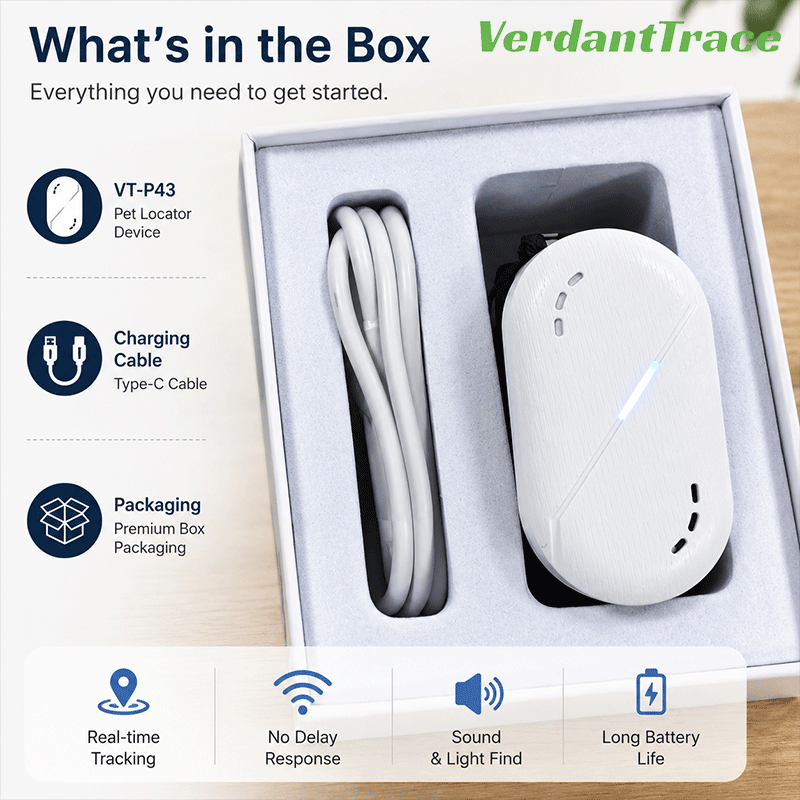 VT-P43 4G Smart Pet GPS Tracker Collar with Voice Call, Sound & Light Finding