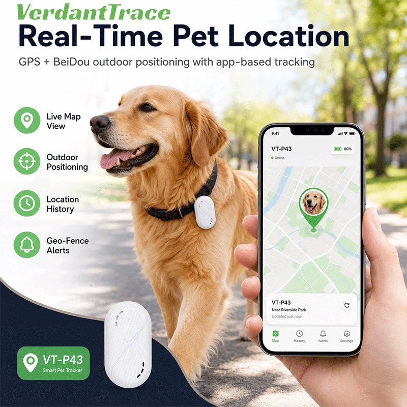VT-P43 4G Smart Pet GPS Tracker Collar with Voice Call, Sound & Light Finding