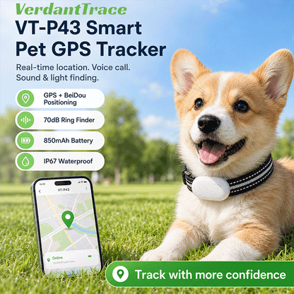 VT-P43 4G Smart Pet GPS Tracker Collar with Voice Call, Sound & Light Finding