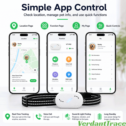 VT-P43 4G Smart Pet GPS Tracker Collar with Voice Call, Sound & Light Finding