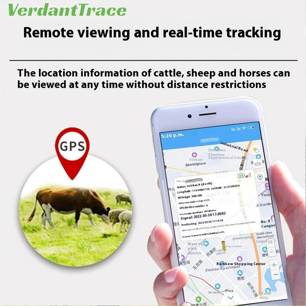 VTH5 livestock GPS tracking app showing real-time cattle location monitoring on a mobile map