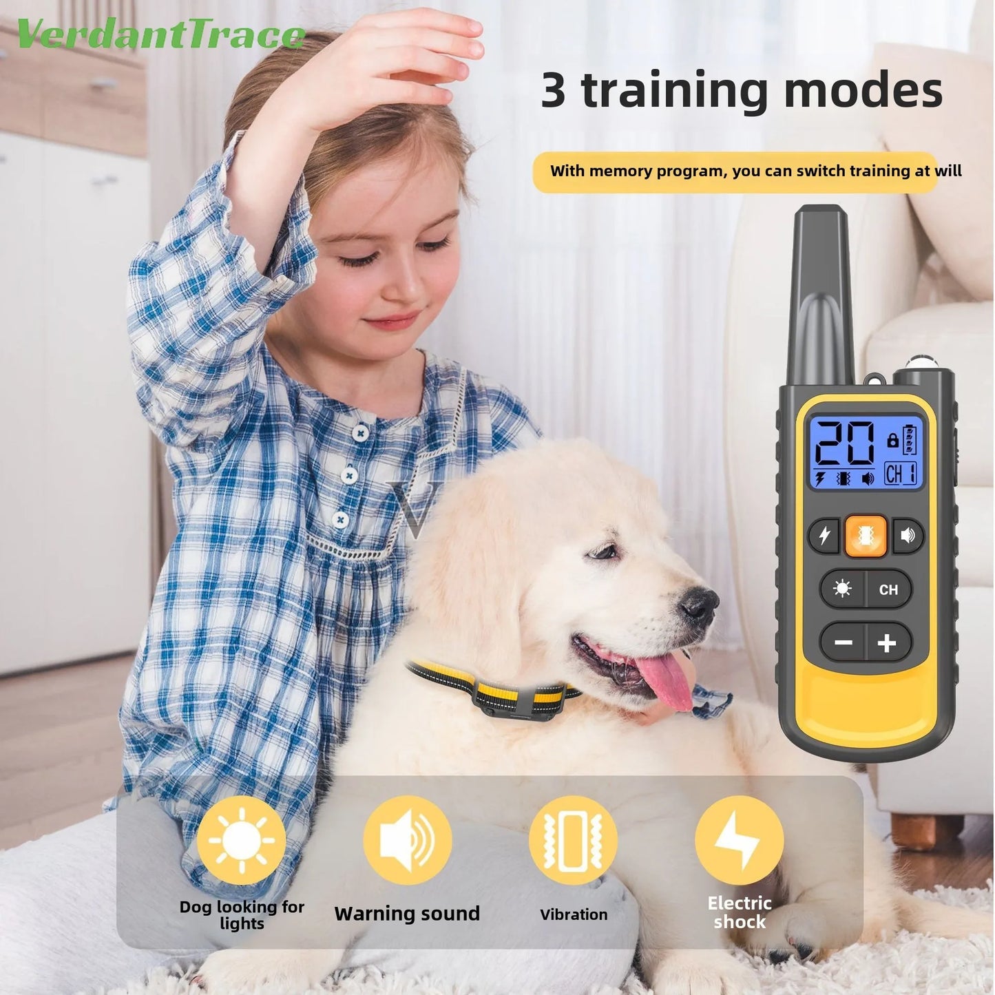 VerdantTrace Electric Dog Training Collar Waterproof Pet Remote Control Rechargeable Training Dogs Collars Shock Vibration Sound