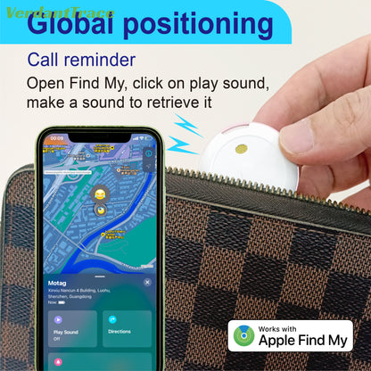 VerdantTrace Find My Tag Mini Bluetooth GPS Tracker Anti Lose Reminder Device Key Finder Pet Dog Kid Bag Wallet Car Locator Smart IOS Android