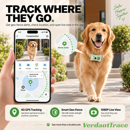 كاميرا طوق FetchLink M1 للكلاب مع GPS 4G وسياج جغرافي في تطبيق CompanionEye