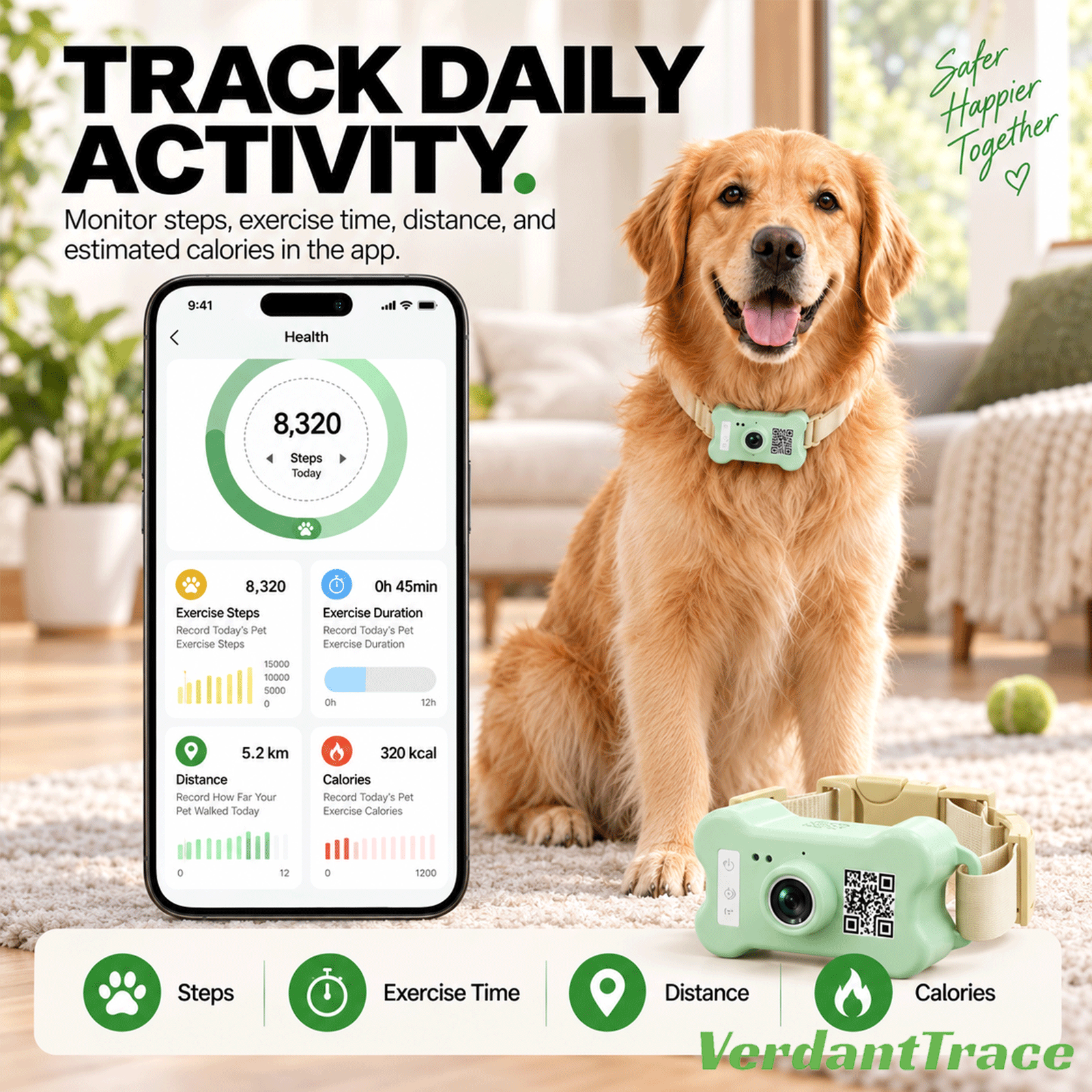 تطبيق CompanionEye لجهاز FetchLink M1 يعرض نشاط الكلب ومعلومات الجهاز