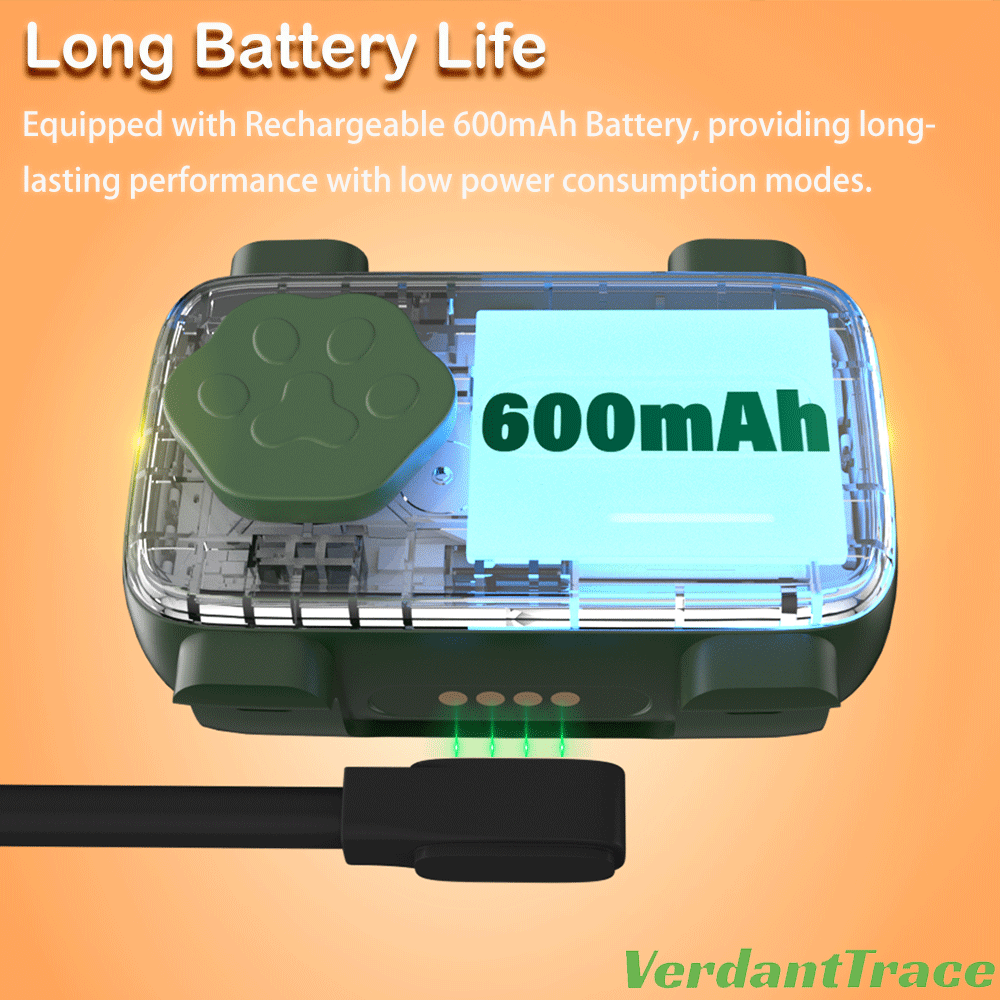 Green GlocalMe PetPhone cutaway with internal battery and charging cable