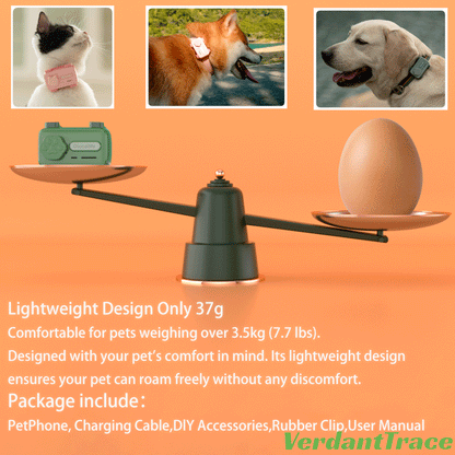Pink GlocalMe PetPhone with charging cable and accessory clips