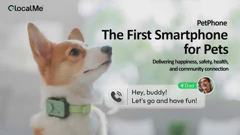 Carregar vídeo: GlocalMe PetPhone: Rastreador GPS com Alerta de Saúde por IA para Cães e Gatos, Rastreamento em Tempo Real, Chamada Bidirecional, Cerca Virtual, À Prova d&#39;Água, com 6 Tecnologias Avançadas de Localização, Alcance Ilimitado - Teste de 1 Mês Incluso – Loja Oficial VerdantTrace Pet