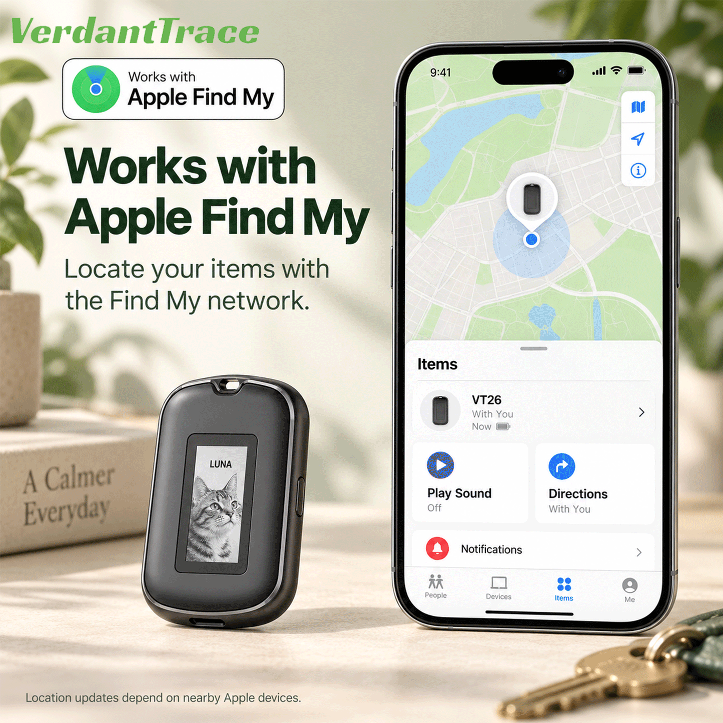 Wiederaufladbarer VerdantTrace VT26 Tracker, kompatibel mit Apple Find My