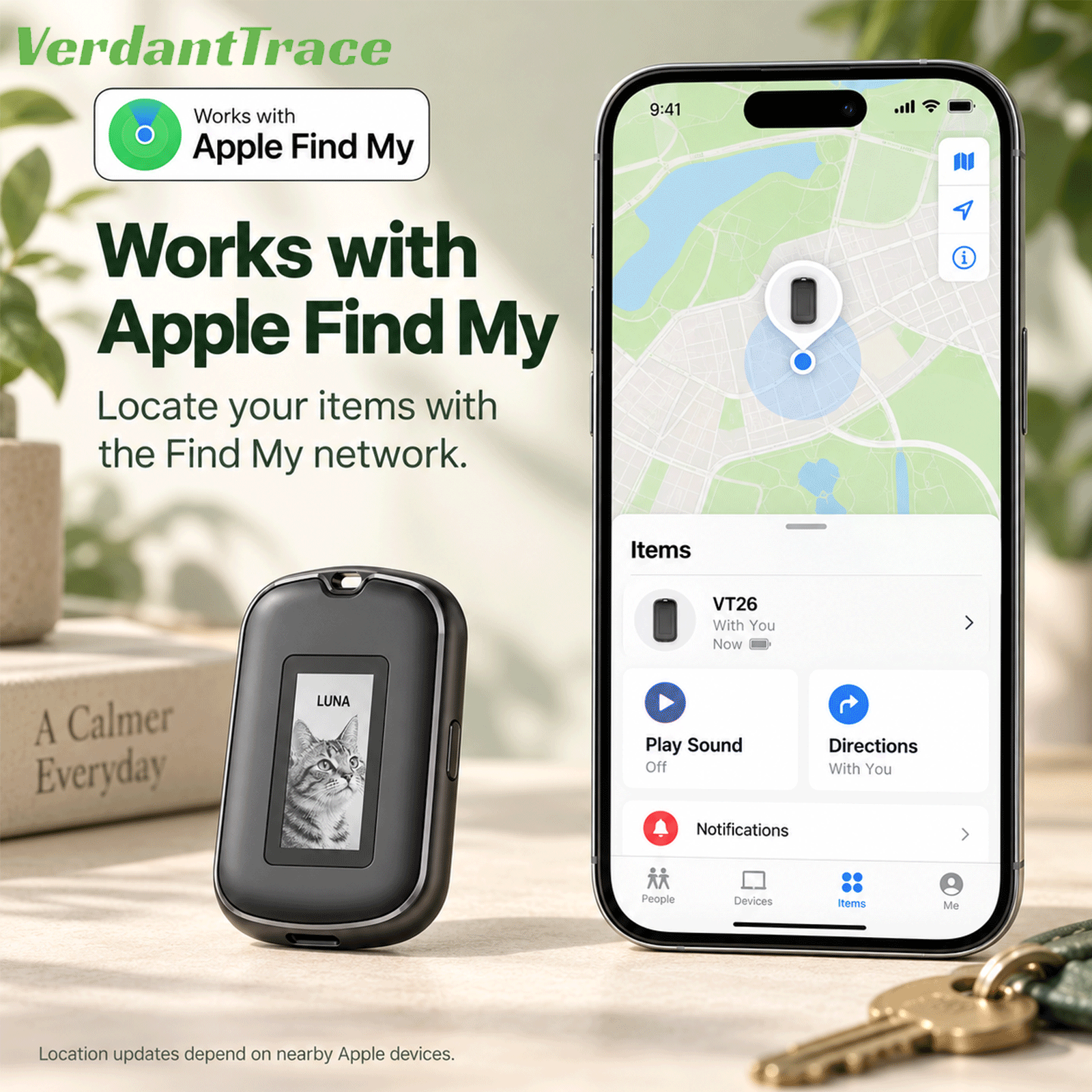 Wiederaufladbarer VerdantTrace VT26 Tracker, kompatibel mit Apple Find My