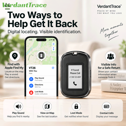 VerdantTrace VT26 Apple Find My Tracker für Haustiere und persönliche Gegenstände