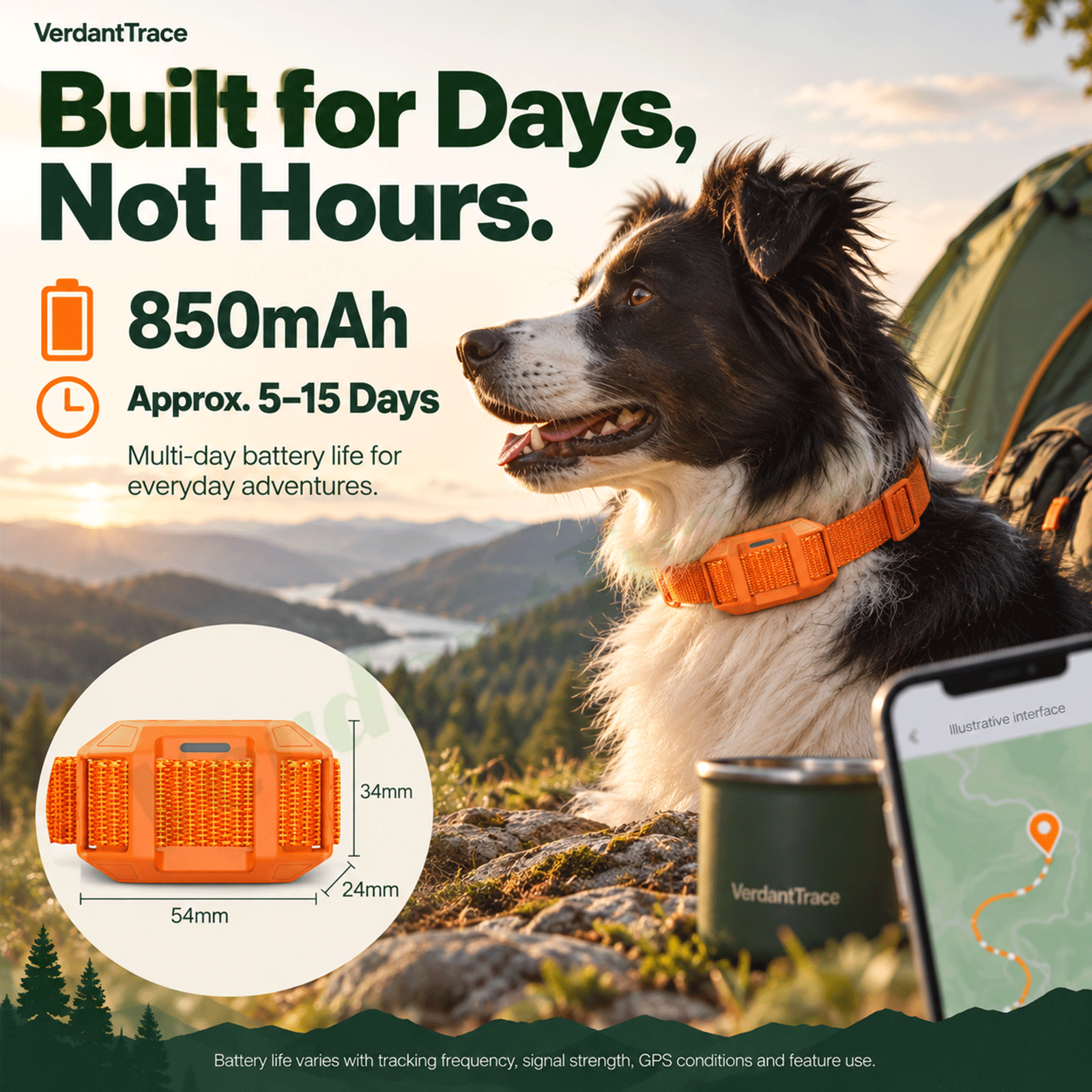 بطارية VerdantTrace VTG6 بسعة 850mAh مع استخدام تقريبي من 5 إلى 15 يوماً