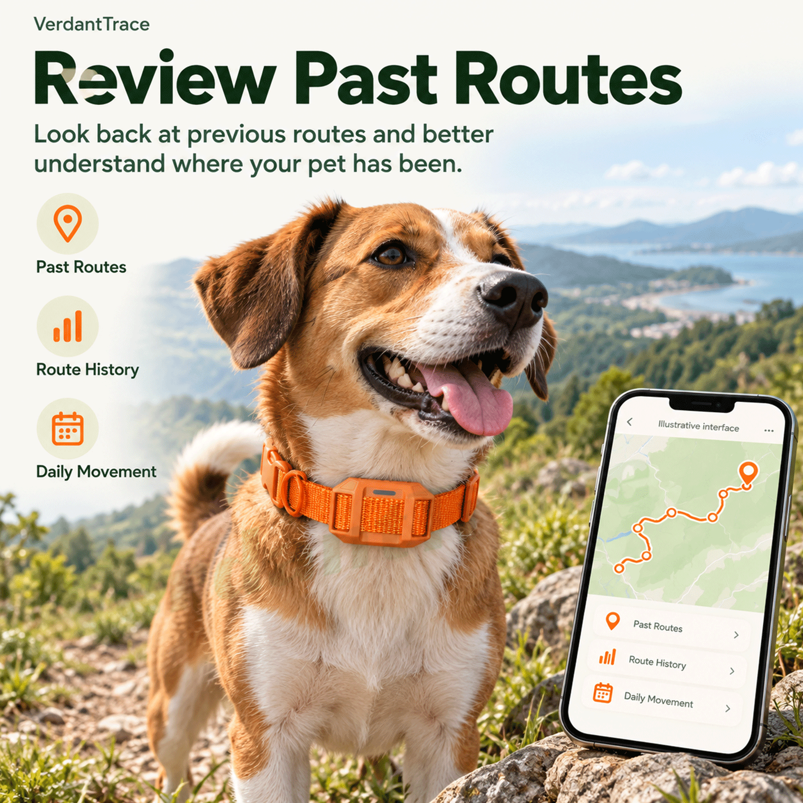 تطبيق 365GPS لجهاز VerdantTrace VTG6 يعرض سجل مواقع يصل إلى 90 يوماً