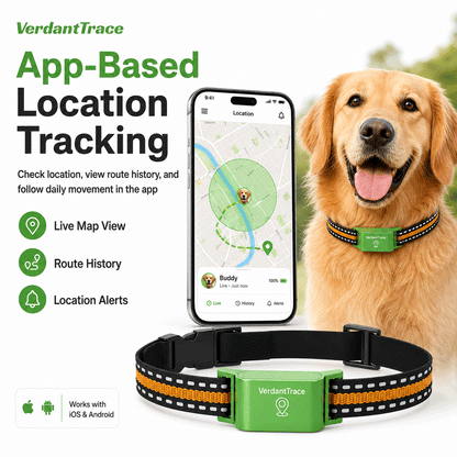 VT01 app-based pet location tracking with live map view route history and location alerts