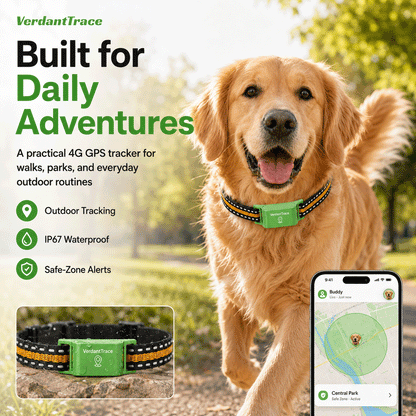 VT01 dog GPS tracker for walks parks and everyday outdoor adventures with IP67 protection