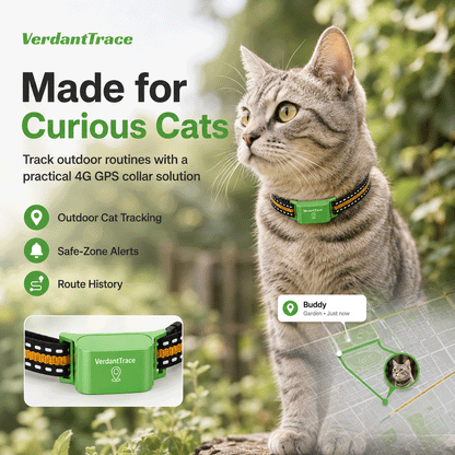 VT01 4G GPS tracker for outdoor cats with safe-zone alerts and route history