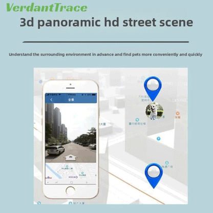 VT06 pet tracking app showing map location and street-view context for finding a pet
