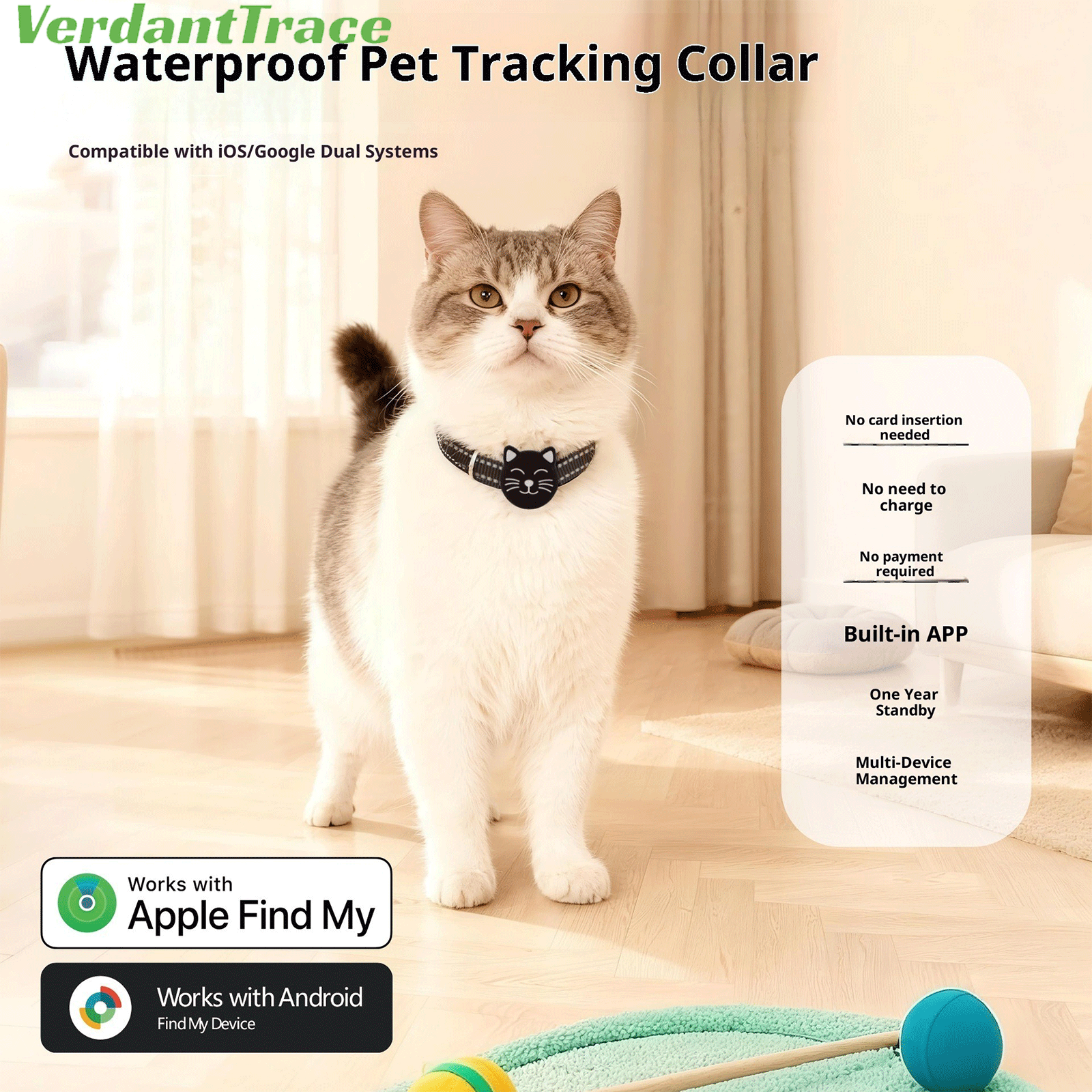 Black VT22 pet finder tag collar for Apple Find My