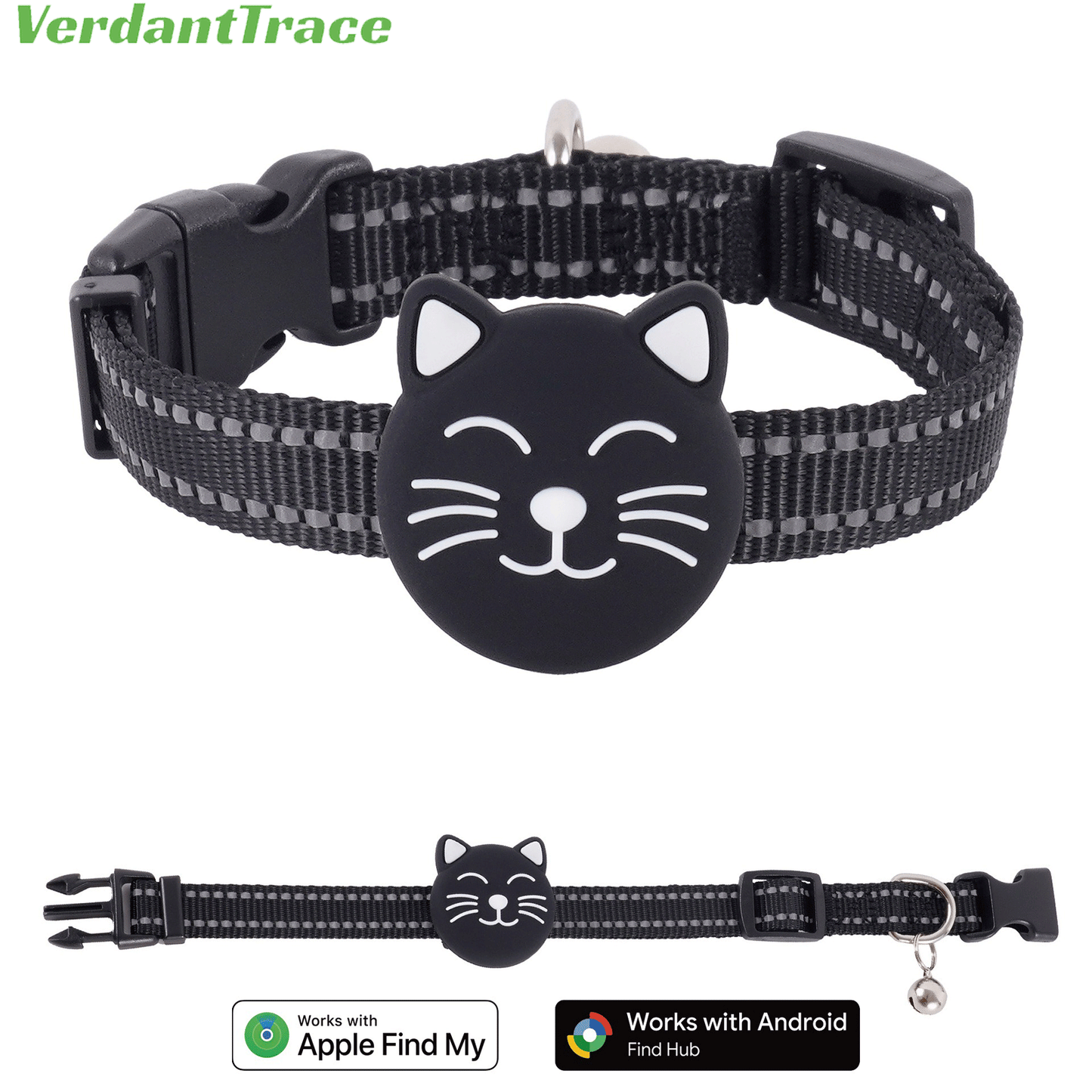 Black VT22 pet finder tag collar for Apple Find My and Google Find Hub