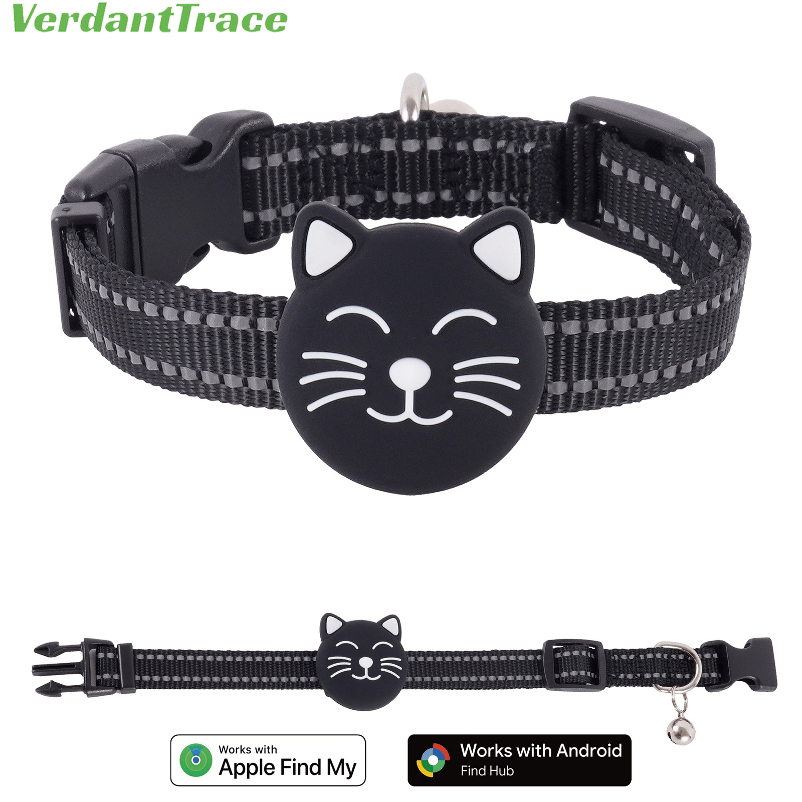 Black VT22 pet finder tag collar for Apple Find My and Google Find Hub